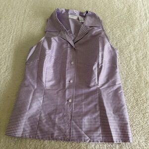 Liz Claiborne Silk Sleeveless Button Down Top Women's 14 Lavender‎ Gingham